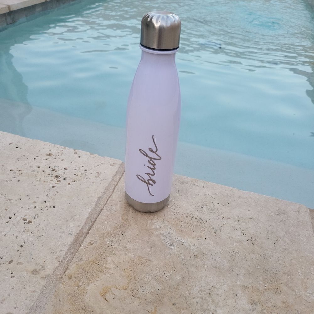 Bridal water bottle, gold and white
